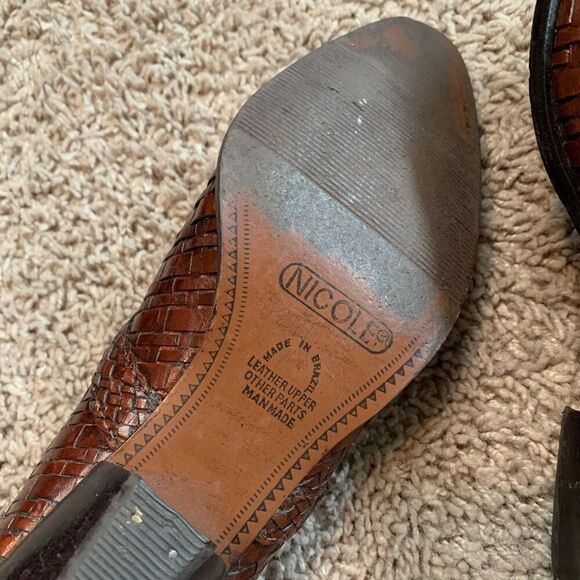 Nicole Brown Cowboy Boots Braided Leather Ankle Booties Western 5.5 - Picture 6 of 8